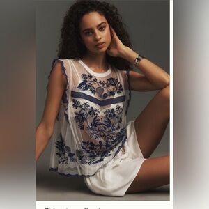 *NWT*  Never Worn Anthropologie Embroidered Ruffle Muscle Tee - Size Small